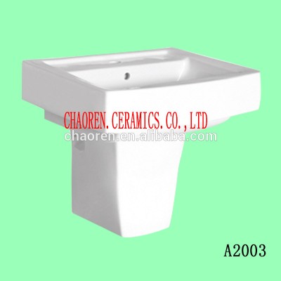 Sanitary ware ceramic wall mounted basin bathroom square shape sink half pedestal