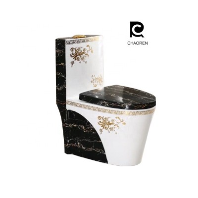 Factory wholesale dual flush decorative decorated color China sanitary ware one piece modern toilet set